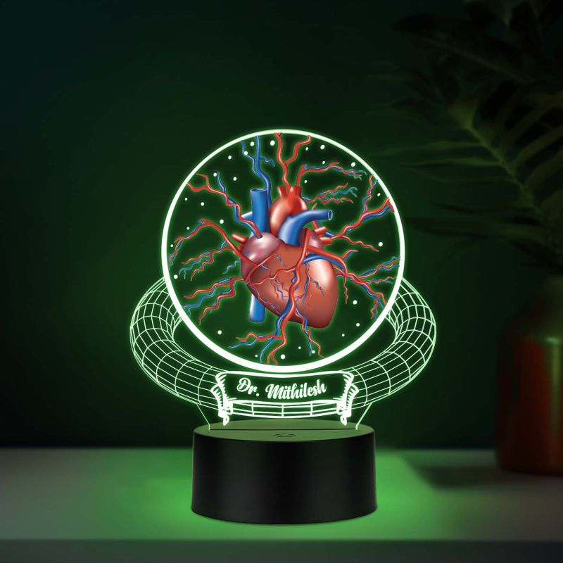 Personalized Anatomical Heart 3D LED Night Light Medical Desk Lamp Gift for Cardiologists, & Heart Surgeon 7 Color Changing Acrylic Lamp for Office, Study Table & Clinic Decor